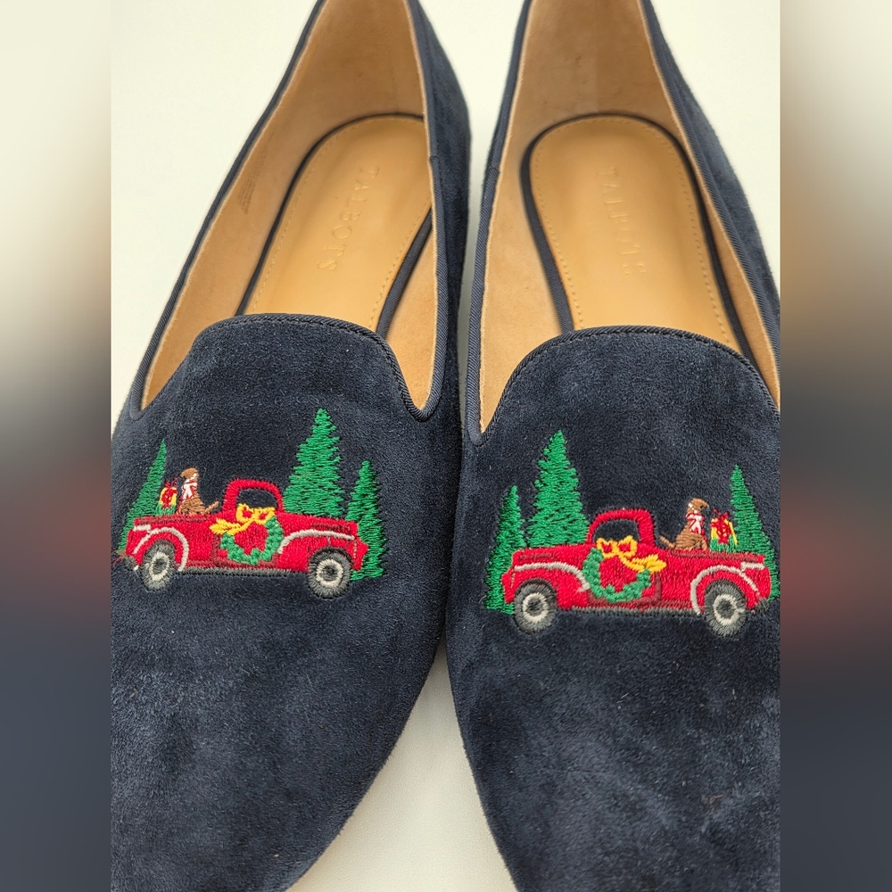 Talbots Ryan Loafer Christmas Holiday Truck Trees Dog Slip Ons Size 8 Blue - Picture 6 of 6